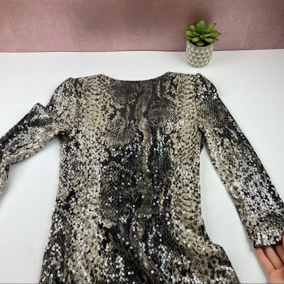 Cache Sequin Snake Print Black Brown Dress Women Size 0 Party Evening - Picture 6 of 8
